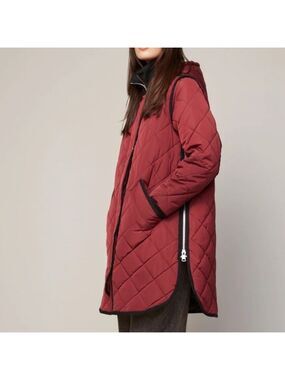 SOSKEN STUDIOS Oversized Gemma Funnel Neck Quilted Coat Ox Blood side zips Sz 0
